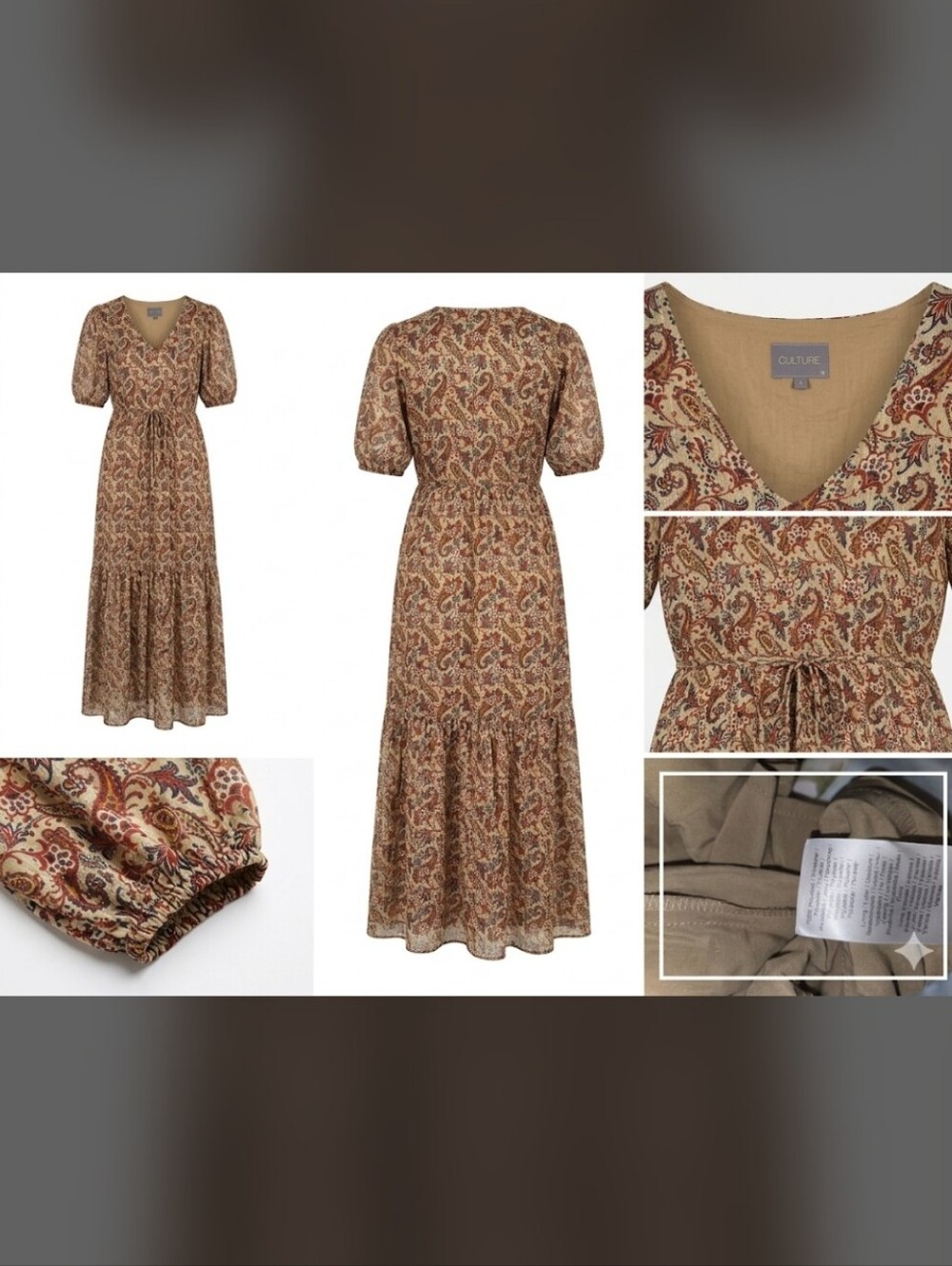 CULTURE Brown Paisley Maxi Dress with Puff Sleeves